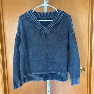 American Eagle Outfitters Blue‎ V-Neck Cotton Sweater Knit Top